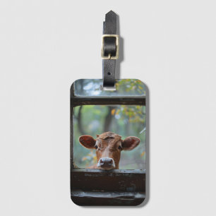 Curious Cow Looking Through a Window Luggage Tag