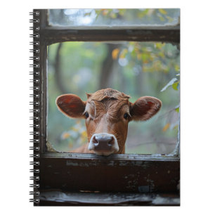 Curious Cow Looking Through a Window Notebook
