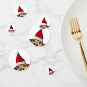 Curious Cute Funny Dog with Santa Hat Confetti