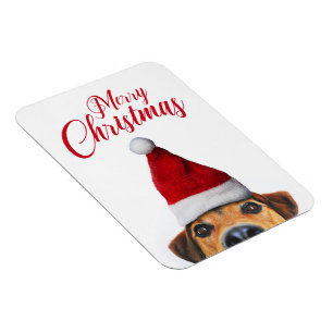 Curious Cute Funny Dog with Santa Hat Magnet