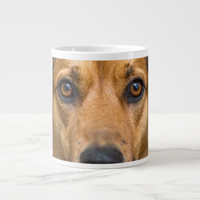 Curious Dog Watching Large Coffee Mug (Front)