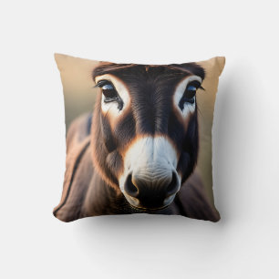 Curious Donkey Close Up Portrait Cushion