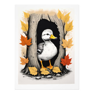 Curious Ducklings and Autumn Leaves Pattern Design Photo Print