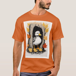 Curious Ducklings and Autumn Leaves Pattern Design T-Shirt