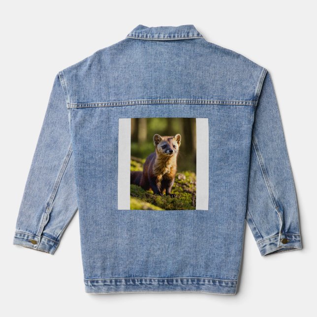 Curious Eyes: Pine Marten Up Close Denim Jacket (Back)