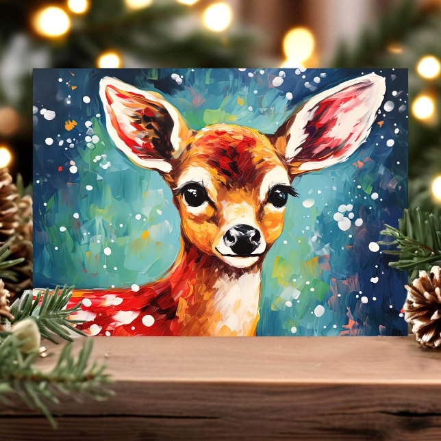 Curious Fawn Colourful Winter Christmas Holiday Card (Creator Uploaded)
