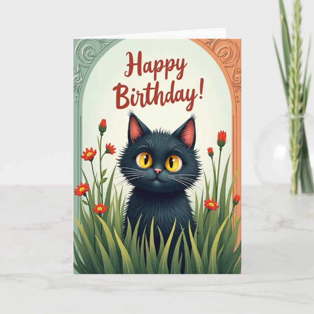 Curious Feline Birthday Card (Front)