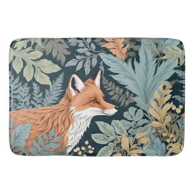 Curious Fox Fern Leaves William Morris Inspired Bath Mat (Front)