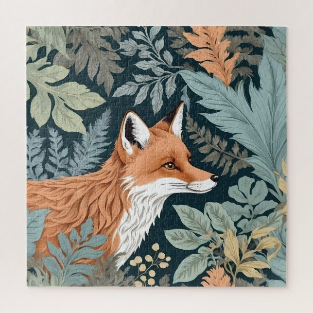 Curious Fox Fern Leaves William Morris Inspired Jigsaw Puzzle (Vertical)