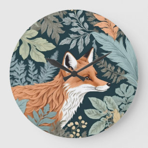 Curious Fox Fern Leaves William Morris Inspired Large Clock