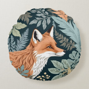 Curious Fox Fern Leaves William Morris Inspired Round Cushion