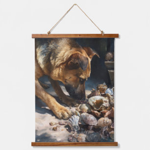 Curious German Shepherd Beach Shell Art Hanging Tapestry