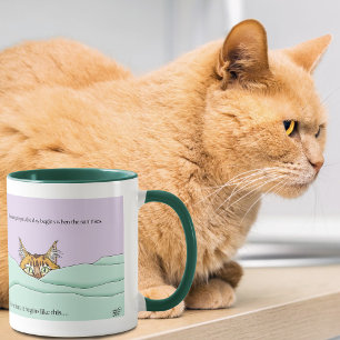 Curious Ginger Peekaboo Cat Funny Lavender Green Coffee Mug
