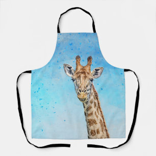 Curious Giraffe with Blue Confetti Sky Apron
