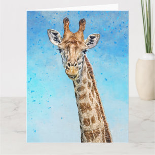 Curious Giraffe with Blue Confetti Sky Card