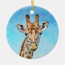 Curious Giraffe with Blue Confetti Sky