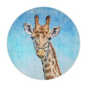 Curious Giraffe with Blue Confetti Sky Cutting Board