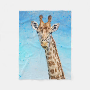Curious Giraffe with Blue Confetti Sky Fleece Blanket