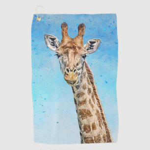 Curious Giraffe with Blue Confetti Sky Golf Towel