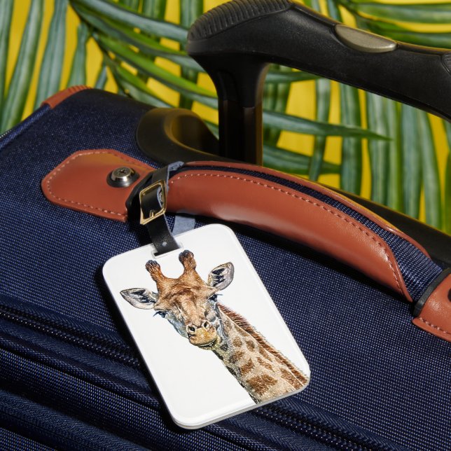 Curious Giraffe with Blue Confetti Sky Luggage Tag (Front Insitu 1)