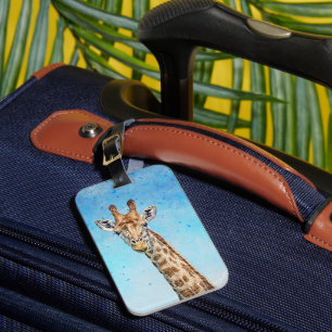 Curious Giraffe with Blue Confetti Sky Luggage Tag