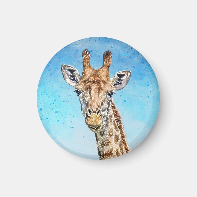 Curious Giraffe with Blue Confetti Sky Magnet (Front)