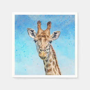 Curious Giraffe with Blue Confetti Sky Napkin