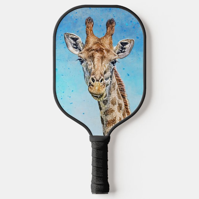 Curious Giraffe with Blue Confetti Sky Pickleball Paddle (Front)