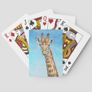 Curious Giraffe with Blue Confetti Sky Playing Cards