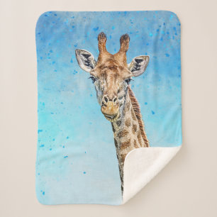 Curious Giraffe with Blue Confetti Sky Sherpa Blanket
