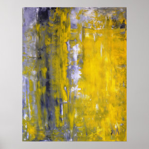 'Curious' Gray and Yellow Abstract Art Poster