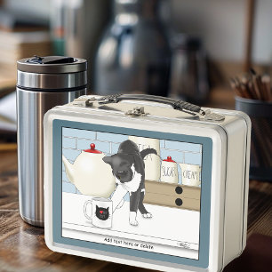 Curious Grey White Cat Funny Tea Mug Kitchen Metal Lunch Box