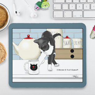 Curious Grey White Cat Funny Tea Mug Kitchen Mouse Pad