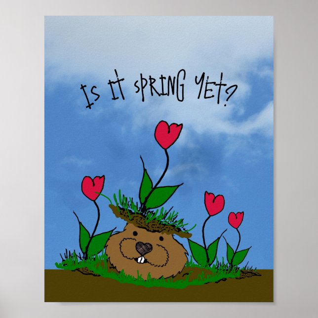 Curious groundhog looking for spring poster (Front)