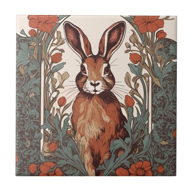 Curious Hare William Morris Inspired Floral Ceramic Tile (Front)