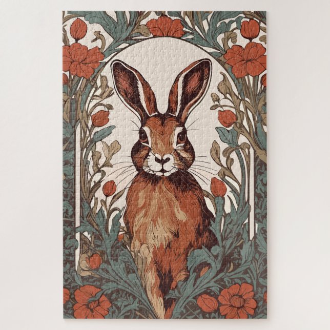 Curious Hare William Morris Inspired Floral Jigsaw Puzzle (Vertical)