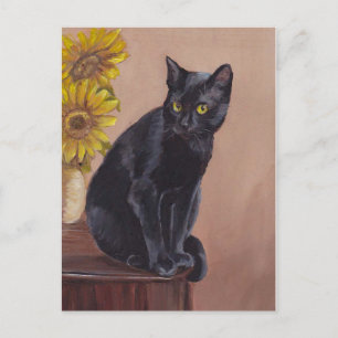 "Curious Kitten" Black Cat Art Postcard