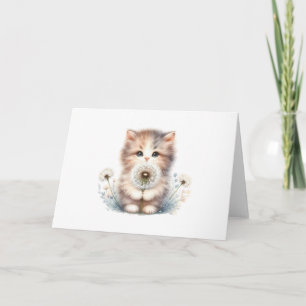 Curious Kitten & Daisy Soft Pastel Blank Greeting Card