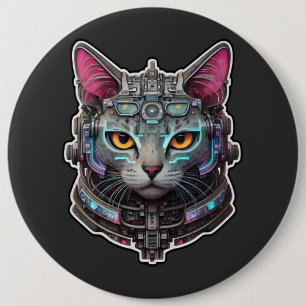 Curious Kitty in a Cyber Helmet 6 Cm Round Badge