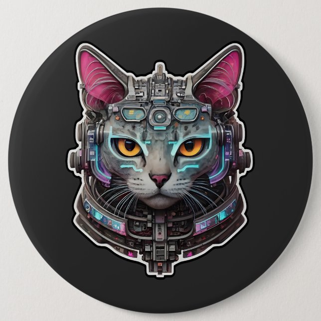Curious Kitty in a Cyber Helmet 6 Cm Round Badge (Front)