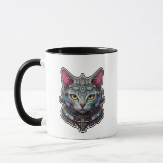 Curious Kitty in a Cyber Helmet Mug
