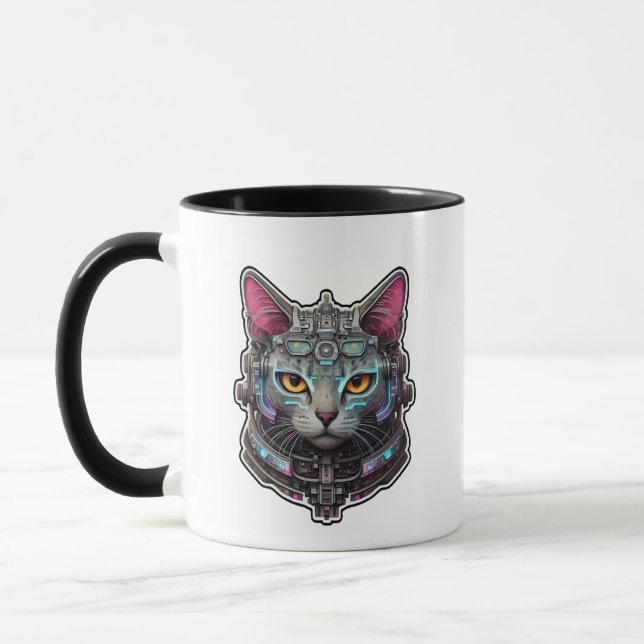 Curious Kitty in a Cyber Helmet Mug (Left)