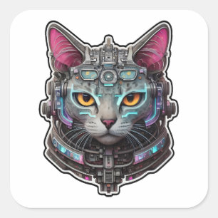 Curious Kitty in a Cyber Helmet Square Sticker