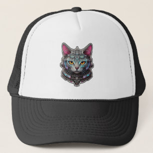 Curious Kitty in a Cyber Helmet Trucker Hat