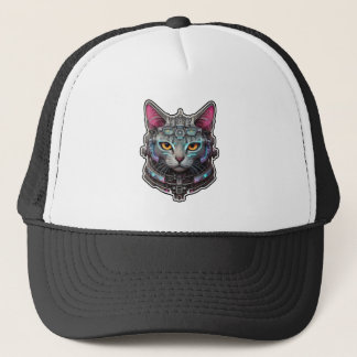 Curious Kitty in a Cyber Helmet Trucker Hat