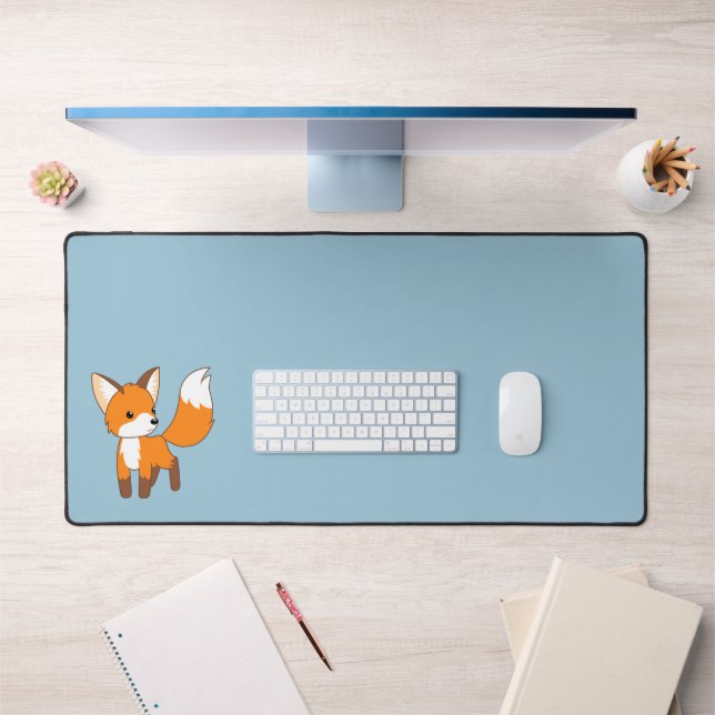 Curious Little Fox on Blue Desk Mat (Office 1)