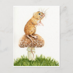 Curious little mouse on mushroom postcard