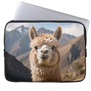 Curious Llama Mountain Portrait Laptop Sleeve