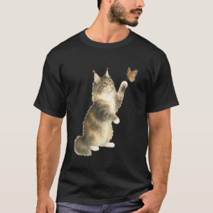 Curious Maine Coon Cat Reaching for Cute Monarch B T-Shirt