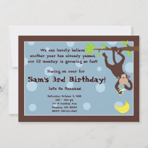 Curious Monkey Blue Invitation